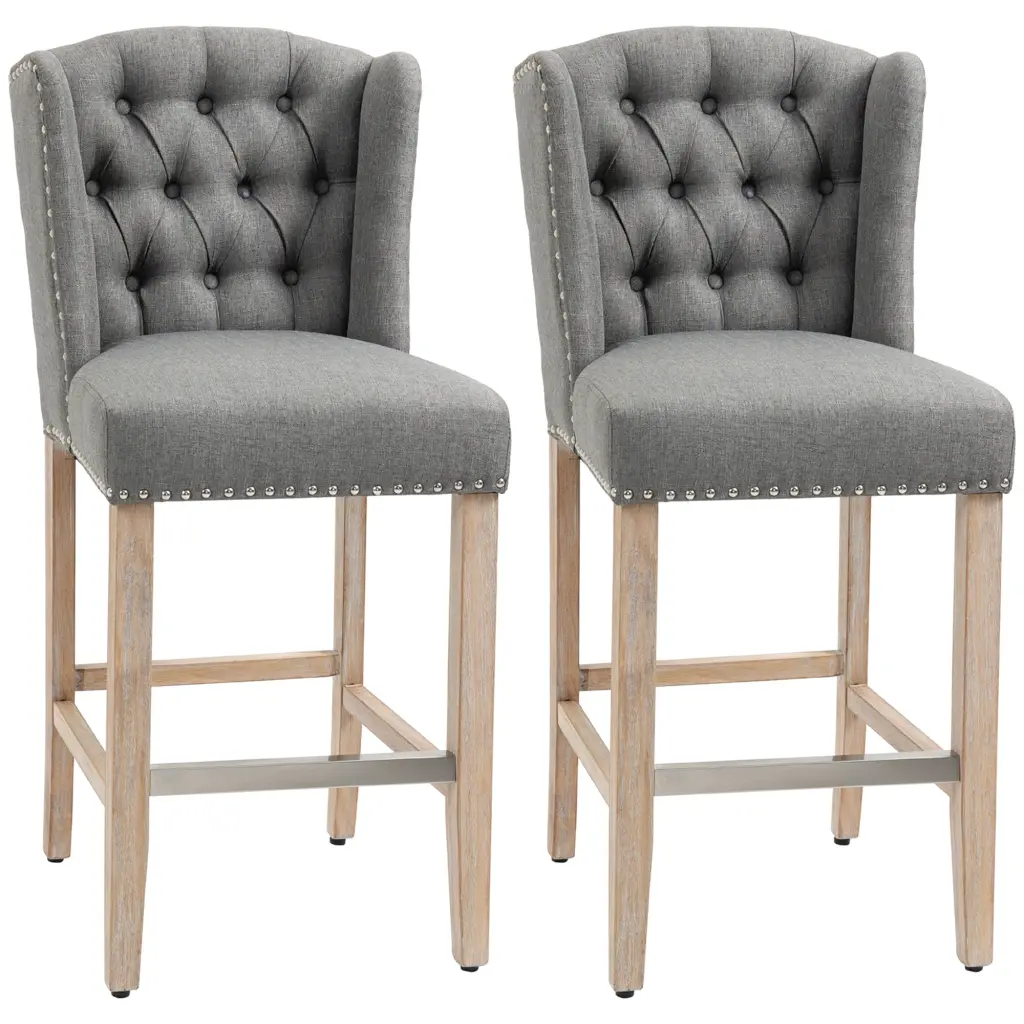 Homcom Counter Height Bar Stools Set 2 Timber Legs Light Grey aosom business