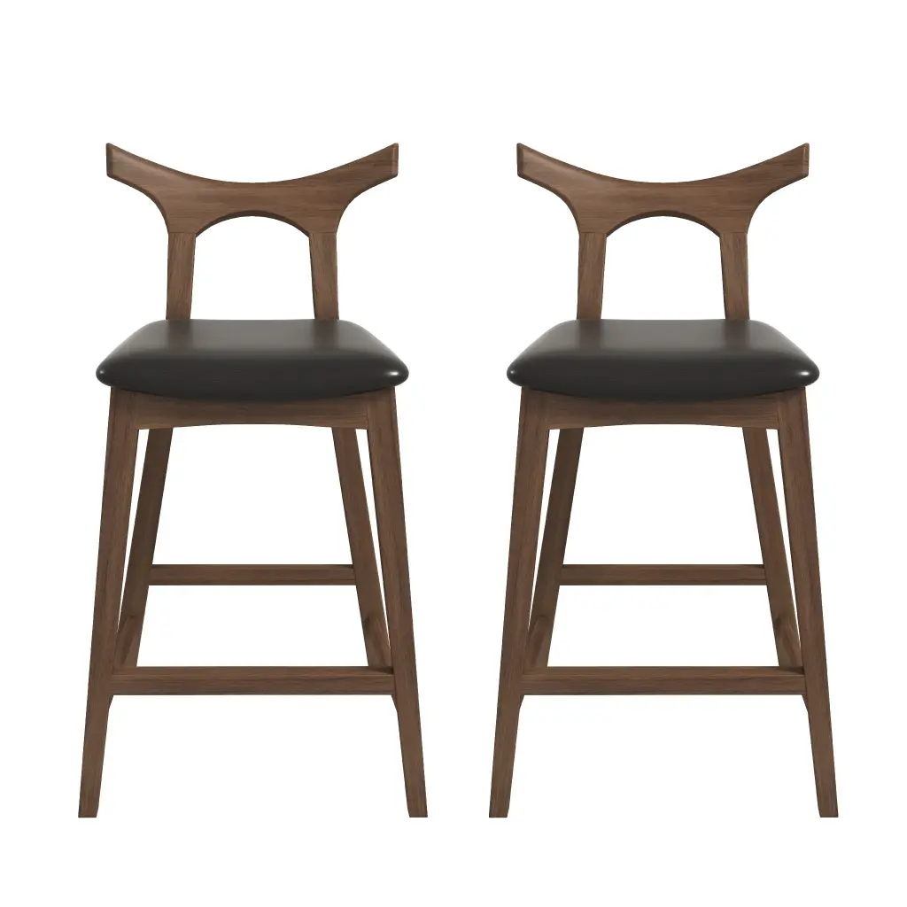 Hester Solid Timber Upholstered Square Bar Chair Set 2 Black Pu Timber ashcroft furniture