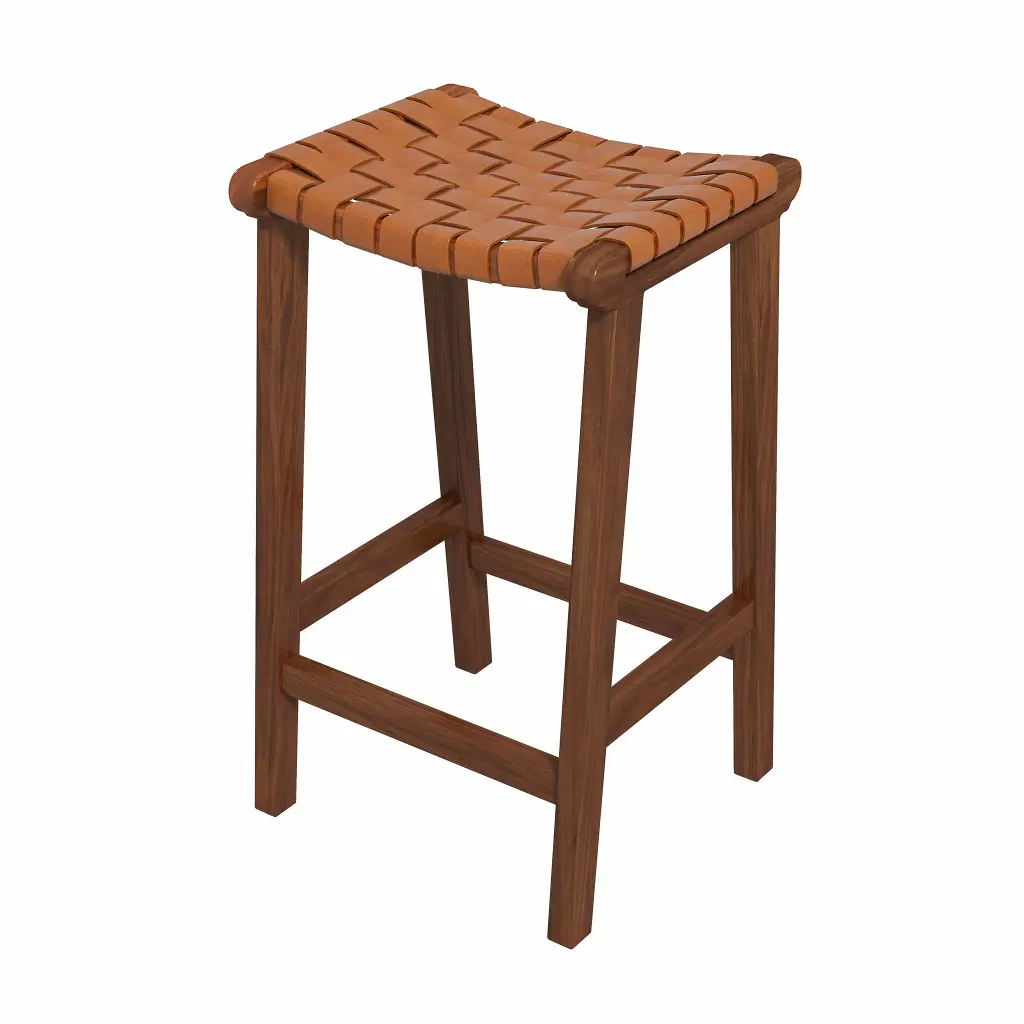 James Mid Century Modern Authentic Tan Leather 24.5 Inch Counter Stool Solid Wood ashcroft furniture