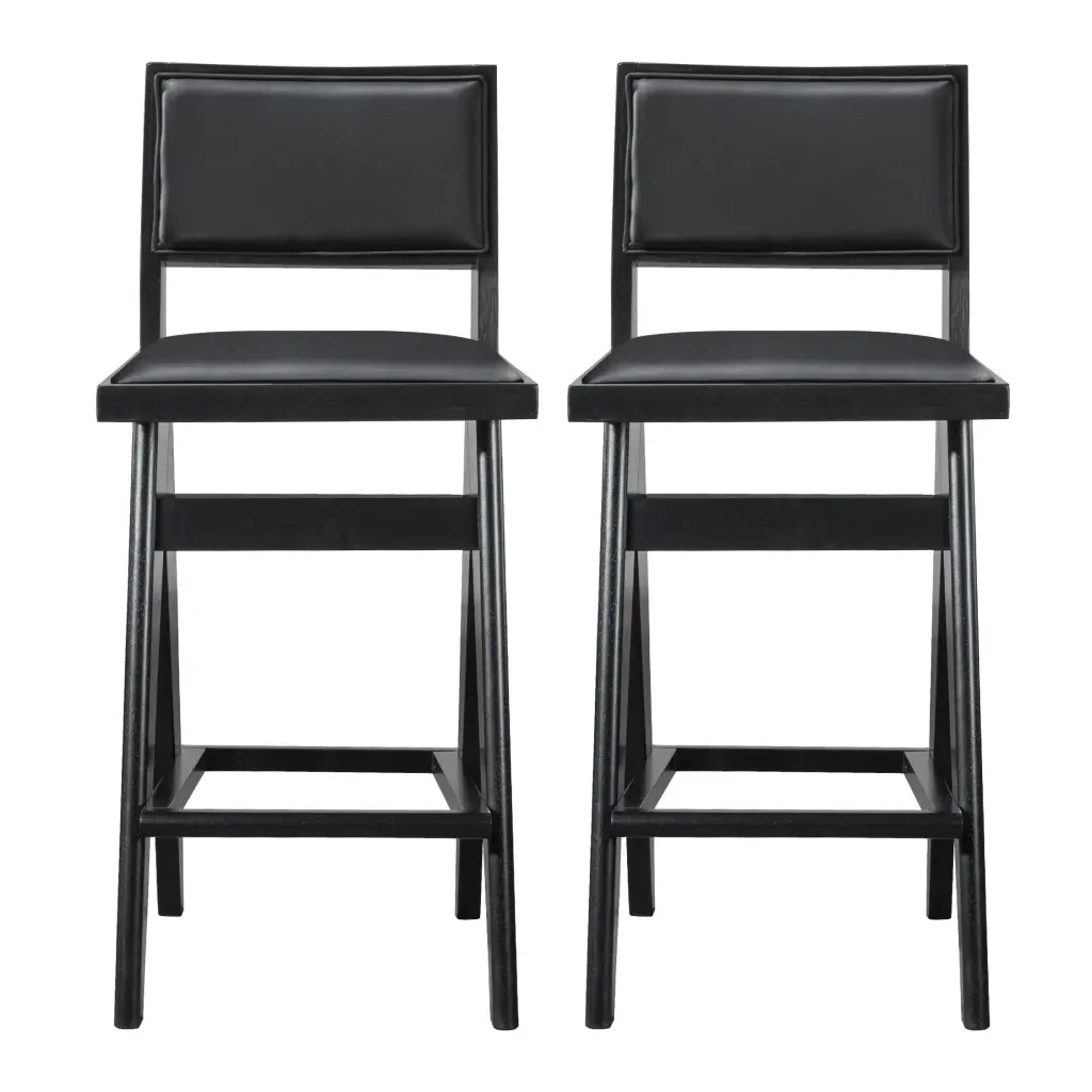 Keira Black Pu Bar Stool Set 2 Solid Black Espresso Dining Room Stools ashcroft furniture