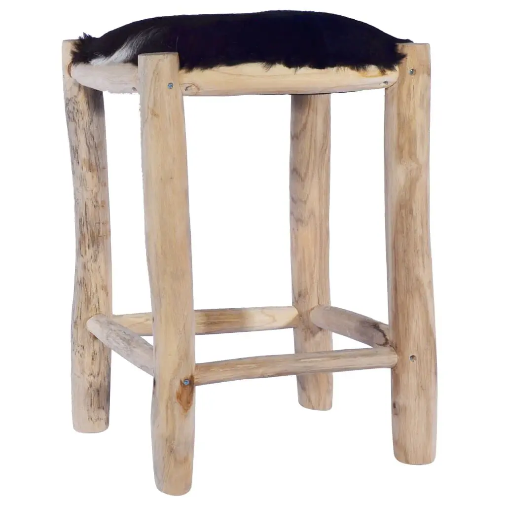 Bar Stool Real Goat Leather and Solid Teak Wood Luxury Counter Stool