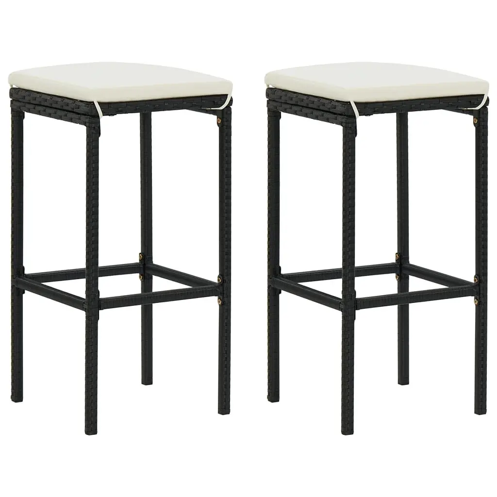 Bar Stools Cushions 2 Piece Set Black Poly Rattan Counter Height Stools