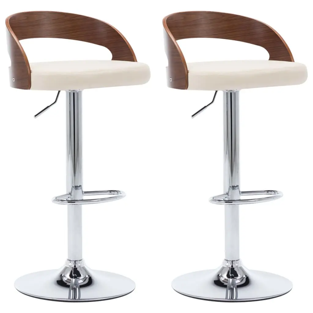 Bar Stools 2 pcs Cream Faux Leather and Bentwood Counter Height