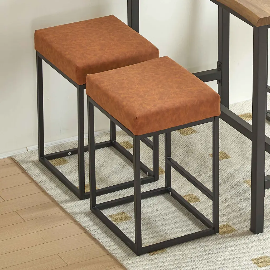 Brown PU Upholstered Counter and Bar Stool Footrest PU Hide Set bn smart home w1516