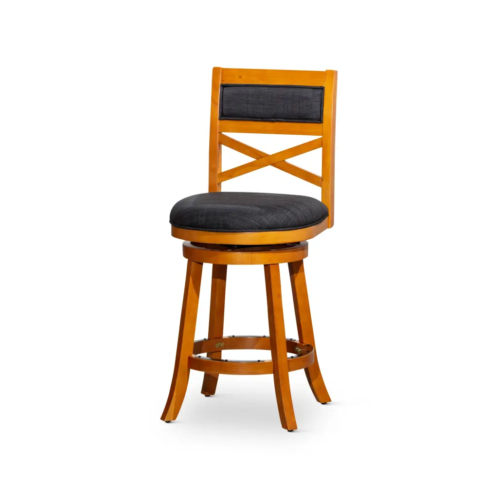 24-Inch Counter Height X-Back Swivel Stool Natural Finish Charcoal Fabric dty home