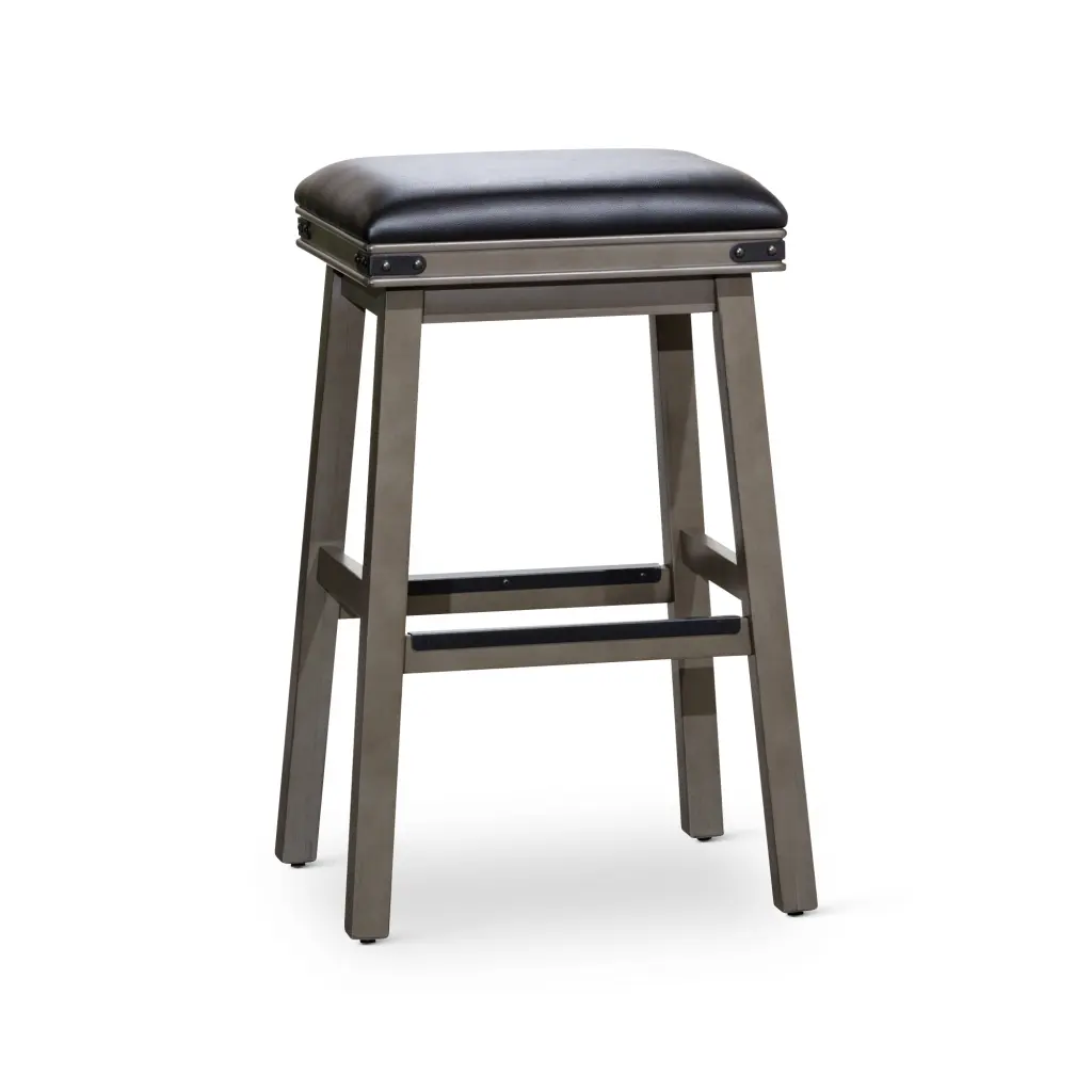 30" Bar Stool Weathered Gray Finish Black Leather Seat Gray Bonded Leather dty home