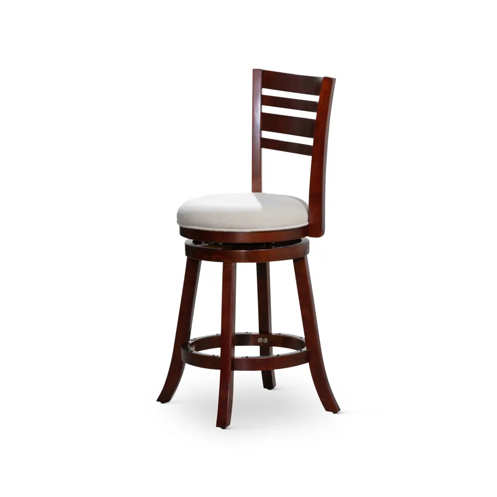 24 Inch Counter Height Slat Back Swivel Stool Cherry Finish Beige Material dty home