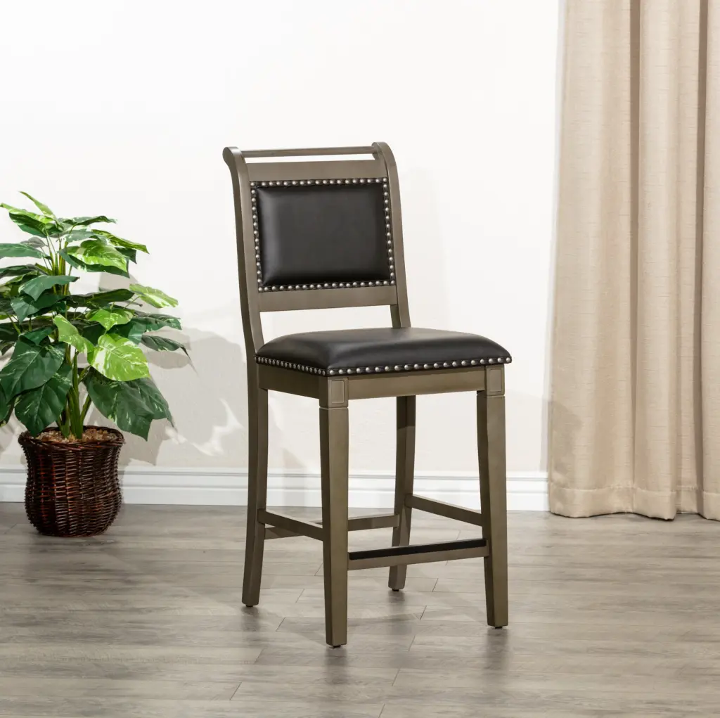 24 Inch Counter Stool Weathered Gray Finish Black Hide Seat dty home