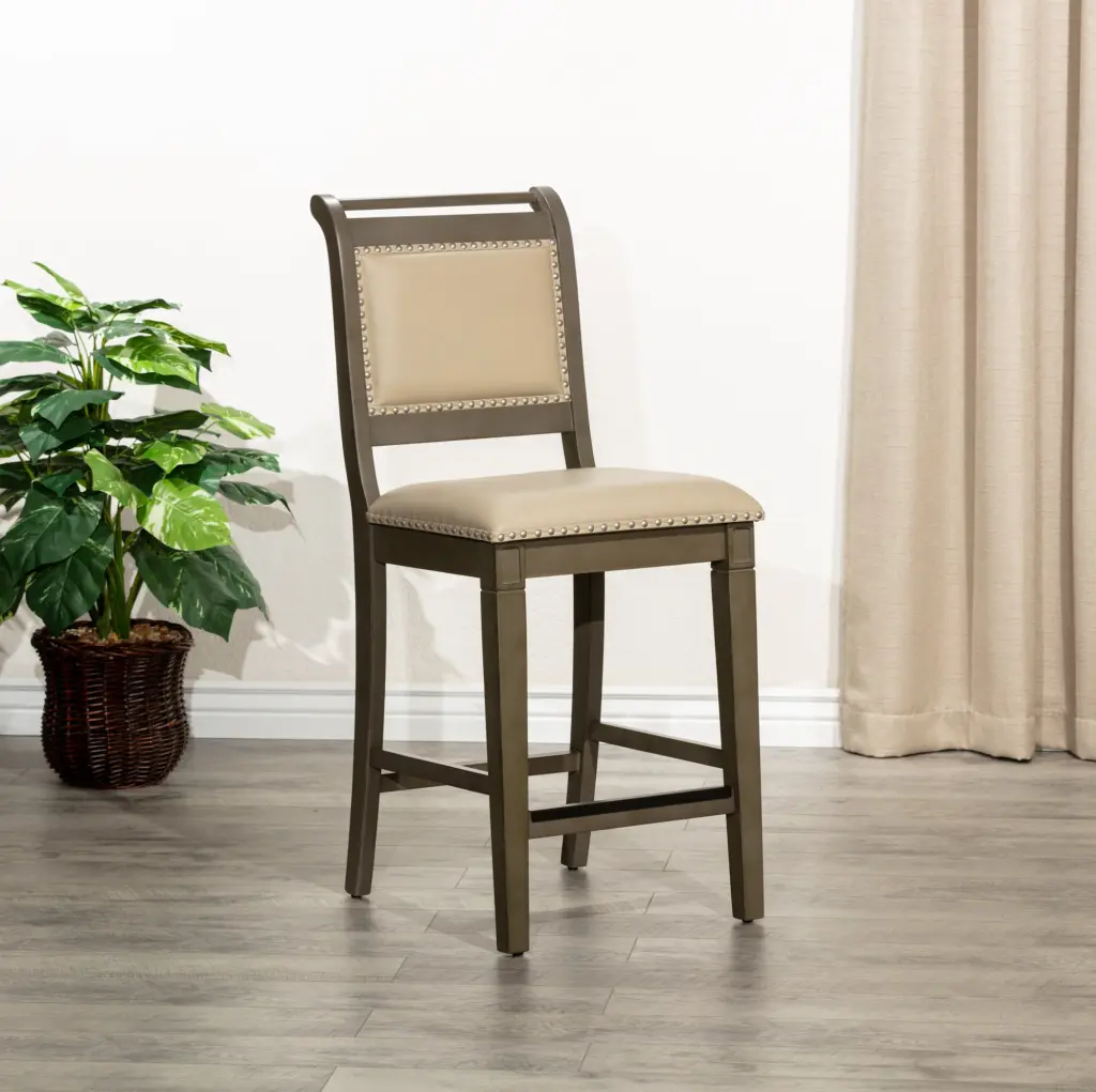 24 Inch Counter Stool Weathered Gray Finish French Gray Hide Seat Bar Stool dty home
