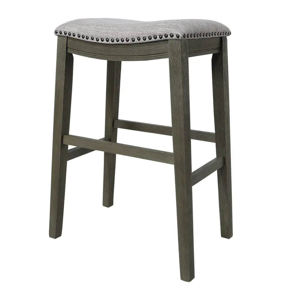 Saddle Stool 29 Inch Barstool Gray Light Gray Fabric Set 2 dty home