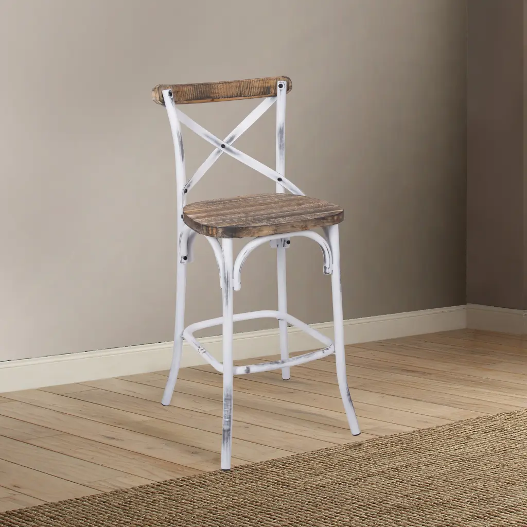 Antique White and Oak Cross Back Bar Stool Bedroom or Kitchen furniture max