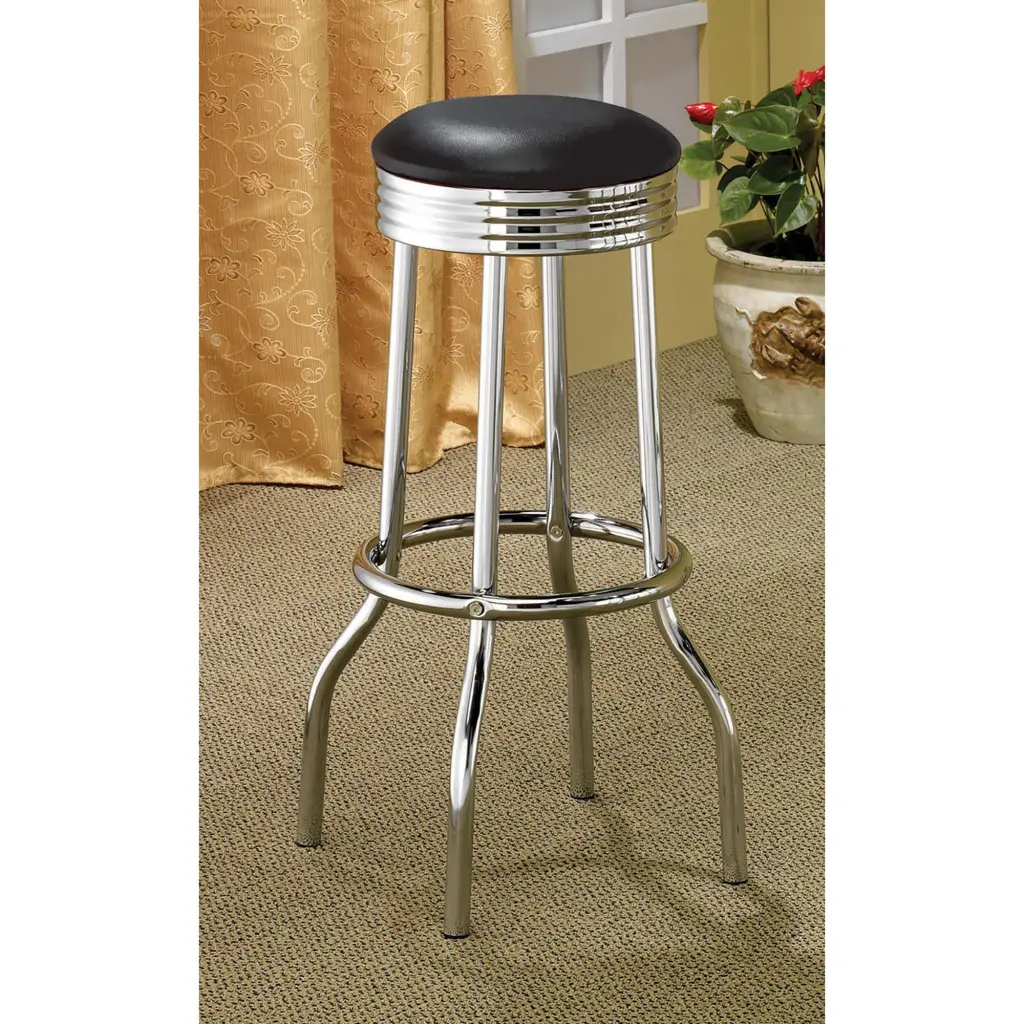 Black and Chrome Bar Height Stool Set 2 Dining Room or Kitchen furniture max