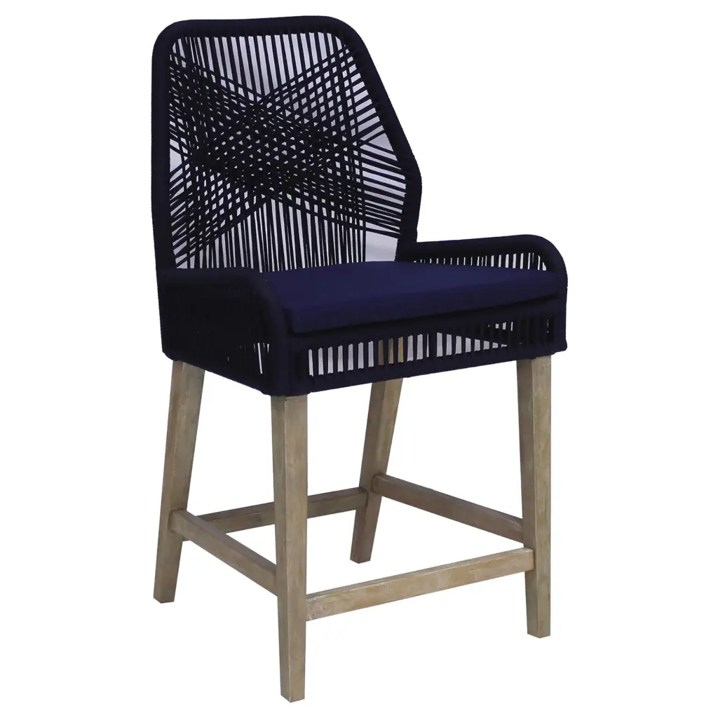 Dark Blue Weathered Wash Counter Height Stools Set 2 Solid Blue furniture max