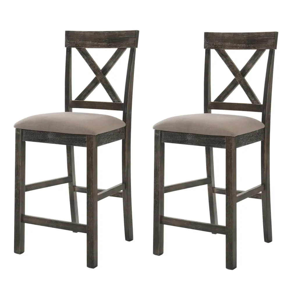 Set 2 Tan and Weathered Grey Counter Height Stools Cross Back furniture max