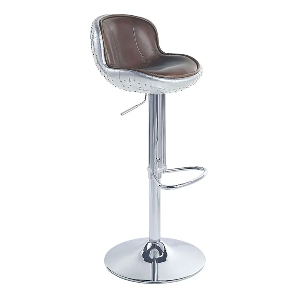 Vintage Brown And Aluminum Customizable Stool Swivel Brown Dining furniture max