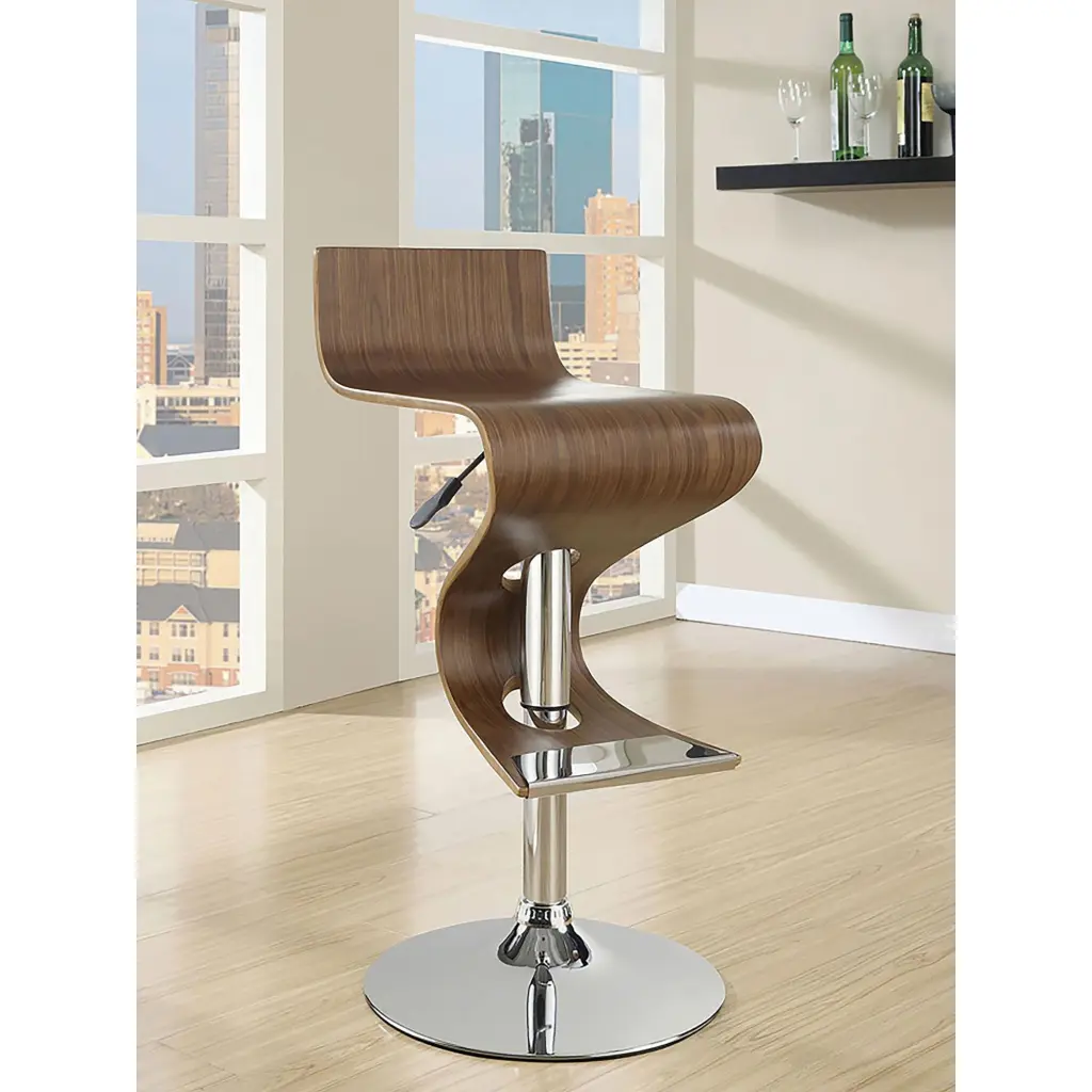 Walnut And Chrome S Shaped Customizable Bar Stool Brown Dining Room Mid Century Modern furniture max
