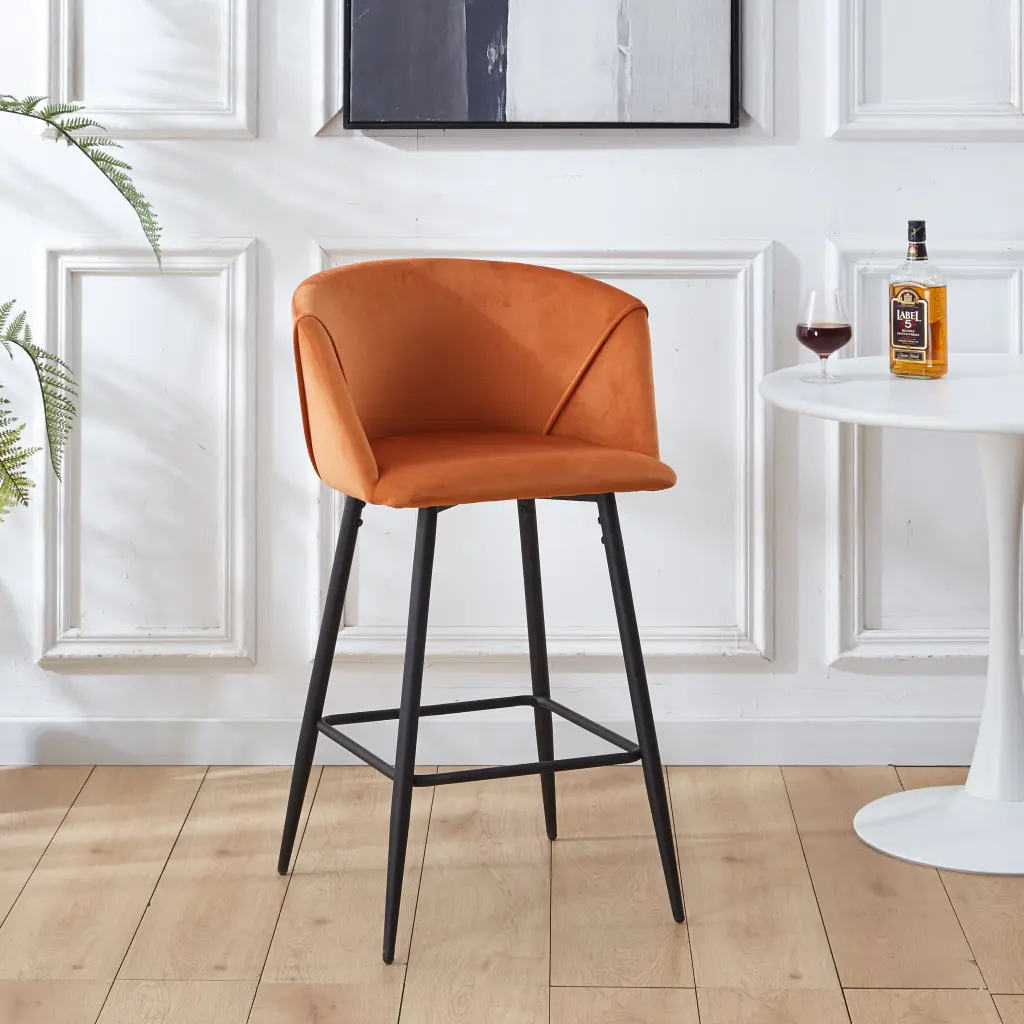 Counter Height Bar Stool Set 2 Black Metallic Legs Velvet Upholstered gardenia home furnishings