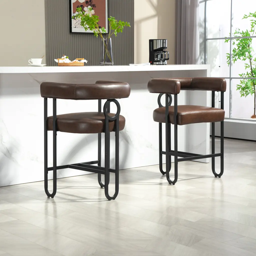Coolmore Bar Stools Set 2 Modern Bar Stool Back Black Metal house hold-w1588