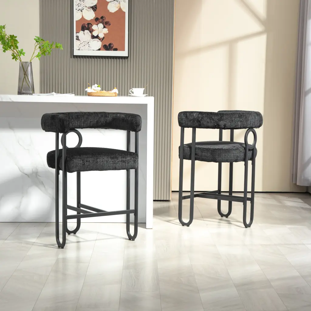 Coolmore Bar Stools Set 2 Modern Design Back Black Metal Frame house hold-w1588