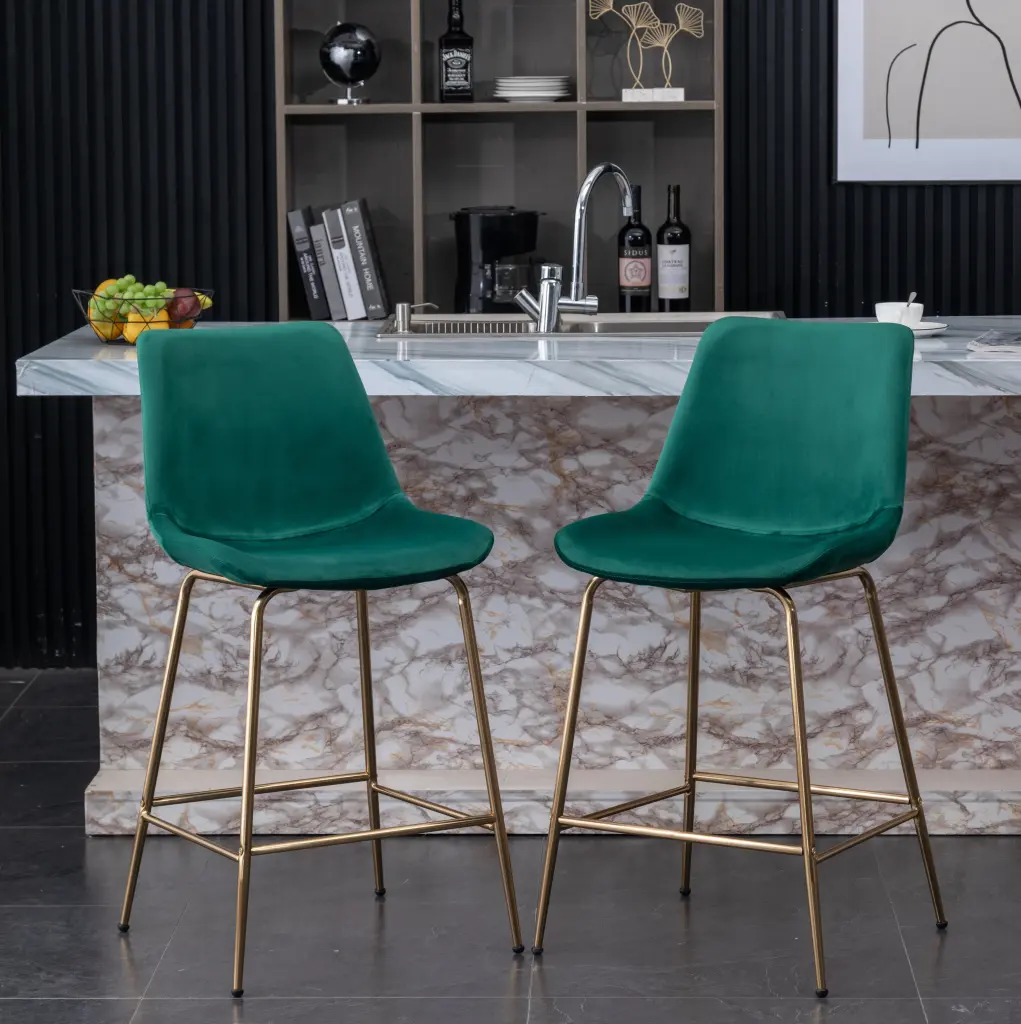 Aufurr Modern Velvet 26.50 Counter Height Stool Set 2 Green hz