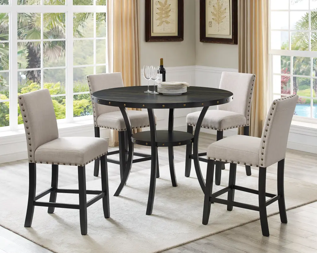 Biony Tan Material Counter Height Stools Trim Set 2 hz