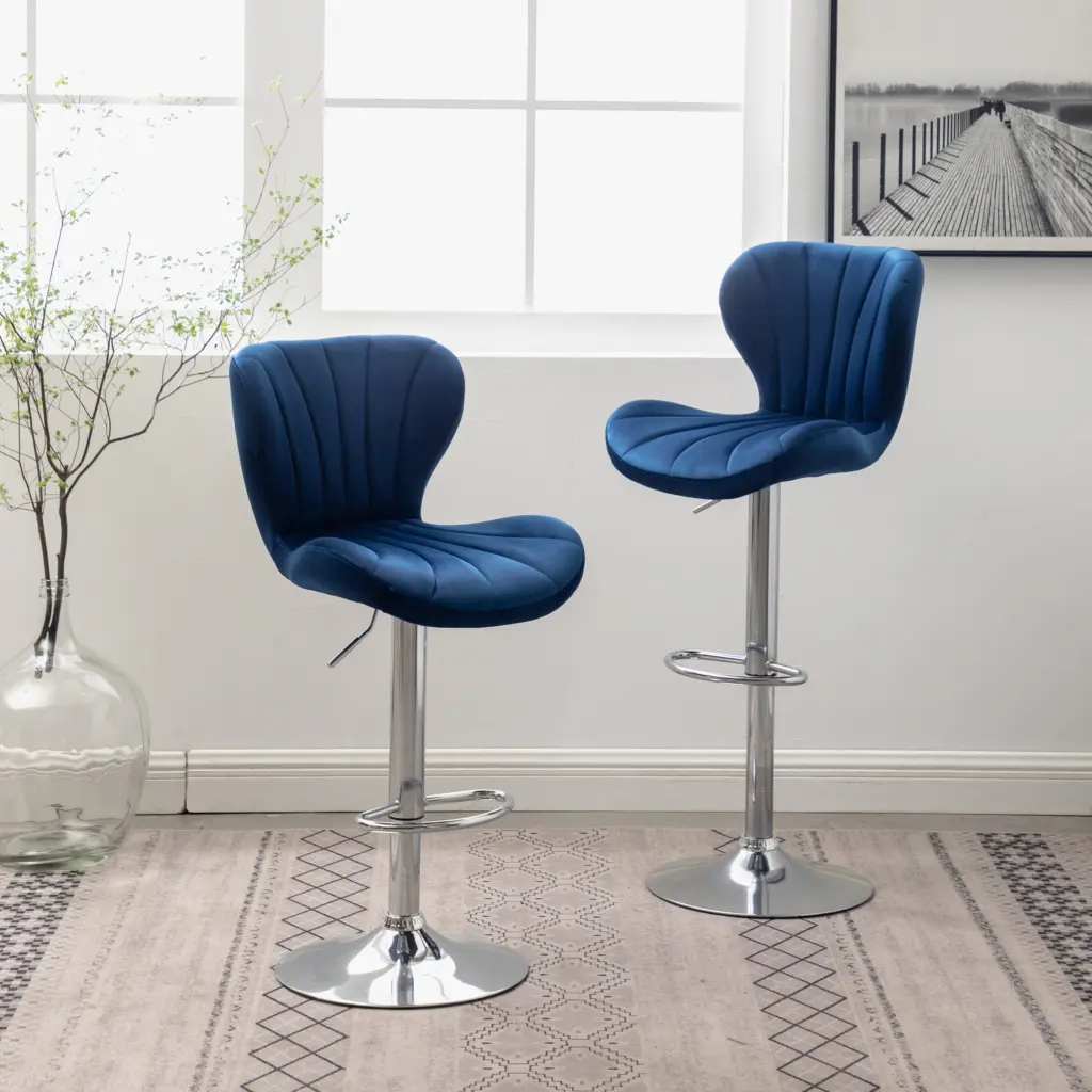 Ellston Upholstered Swivel Barstools Blue Set 2 hz
