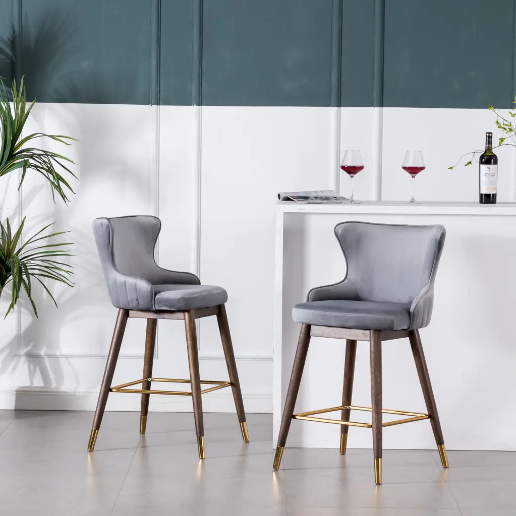 Leland Fabric Upholstered Counter Height Wingsupport Stools Set 2 Gray hz