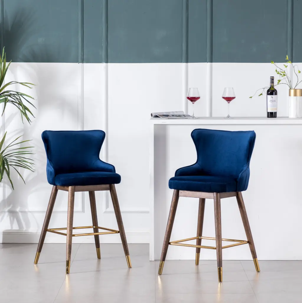 Leland Upholstered Counter Height Wingback Stools Set 2 Blue hz