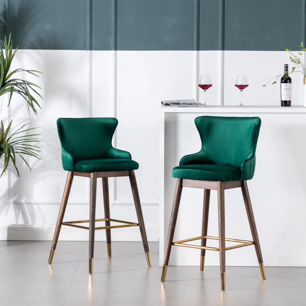 Leland Upholstered Wingback Bar Stools Set 2 Green Kitchen or Bar hz