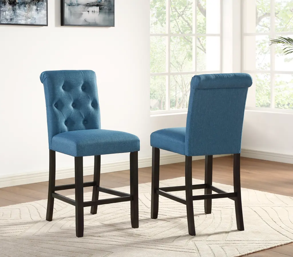 Leviton Solid Timber Tufted Counter Height Stool Set 2 Blue hz