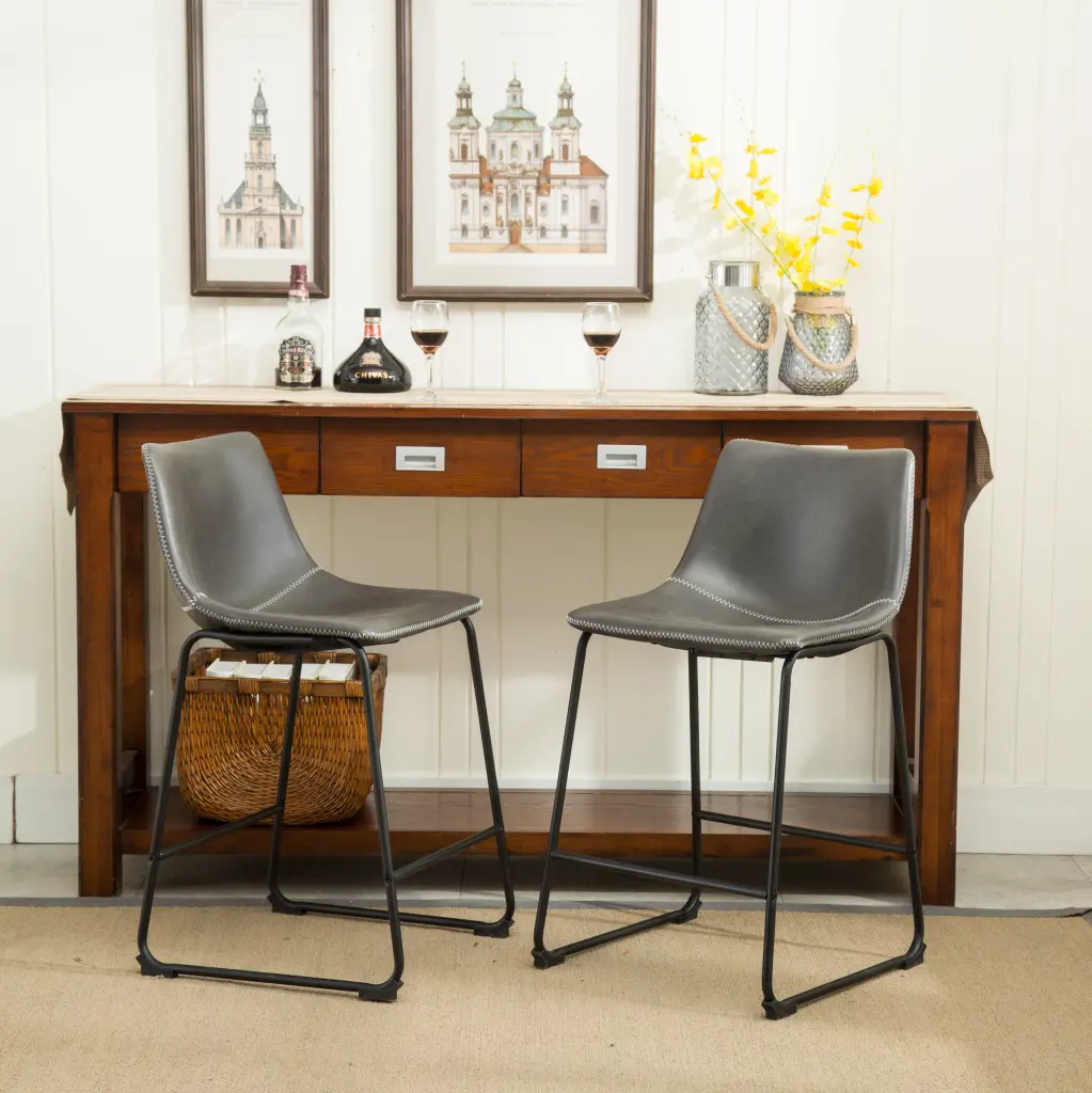 Lotusville Vintage PU Leather Counter Height Stools Set 2 Antique hz