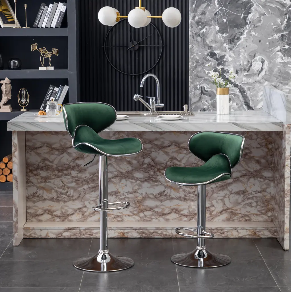 Masaccio Velvet Upholstered Customizable Swivel Barstool Set 2 Green hz