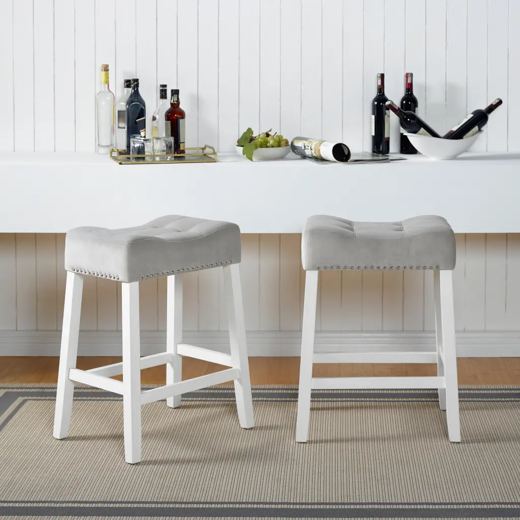 Morovo Set 2 Velvet Counter Height Stools Tufted Saddle Seats Bar Stools hz