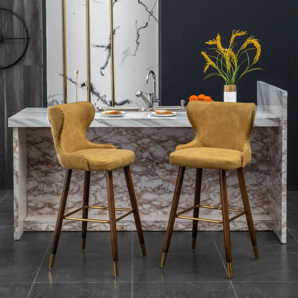 Nevis Mid Century Modern Faux Hide Tufted Trim Barstool Set 2 hz