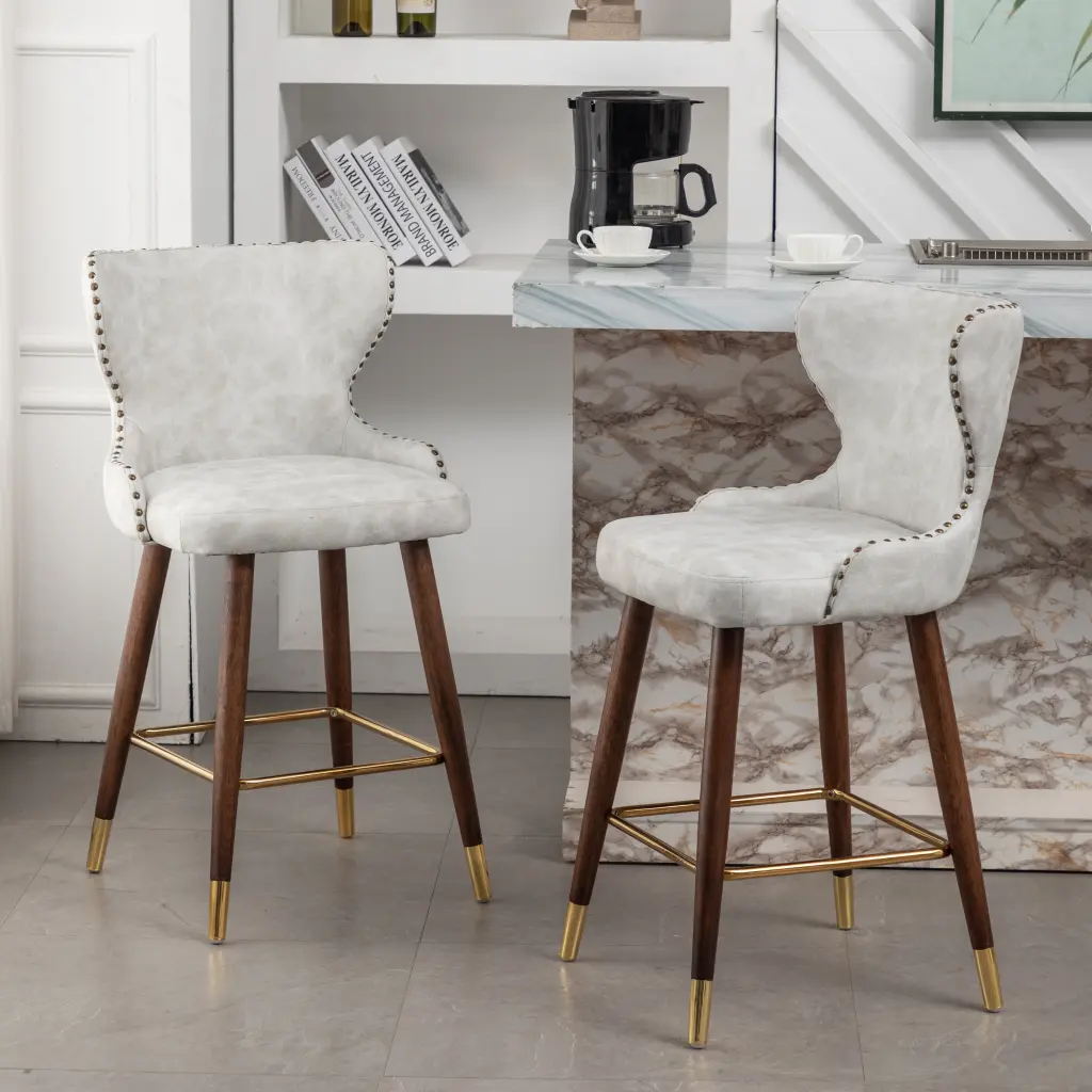 Nevis Mid Century Modern Faux Hide Tufted Trim Counter Stool Set hz