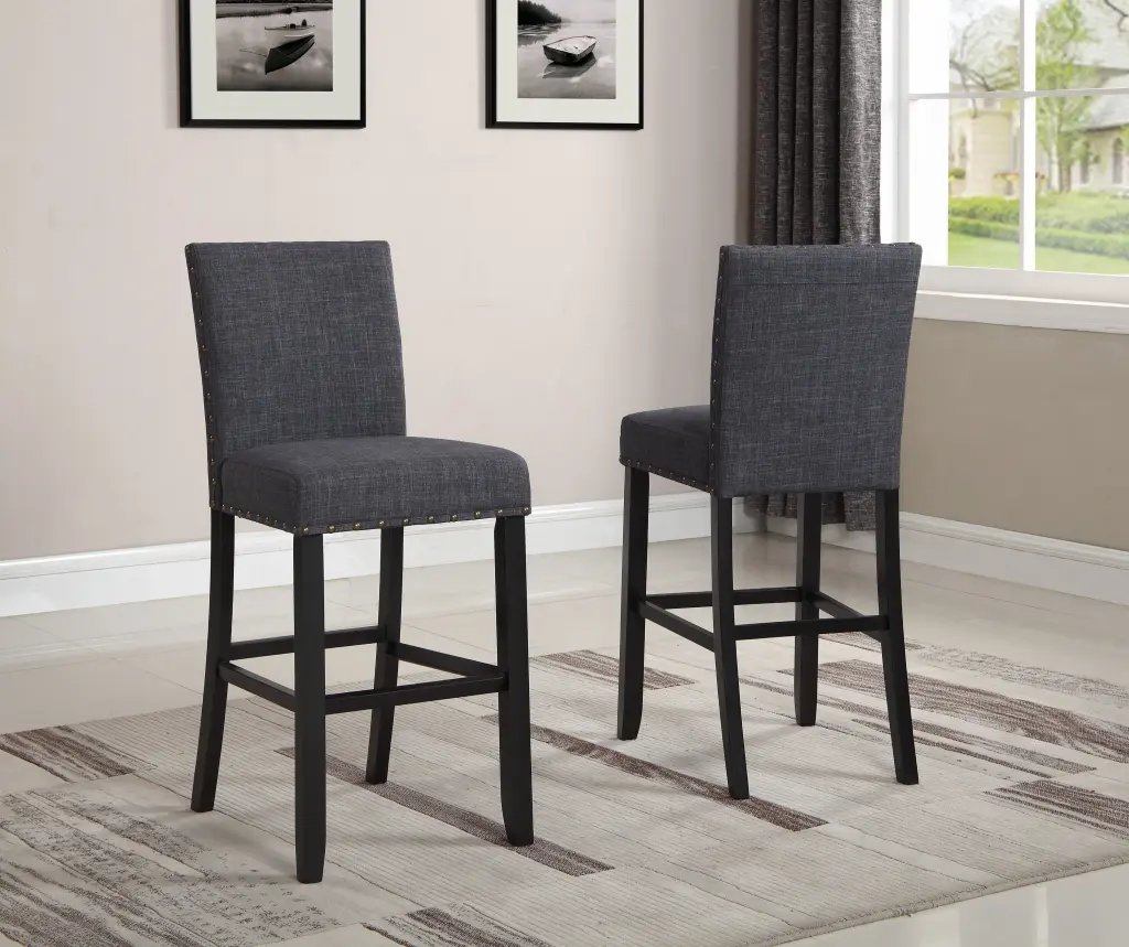 Set 2 Biony Material Bar Stools Trim Grey Timber Kitchen Stools hz