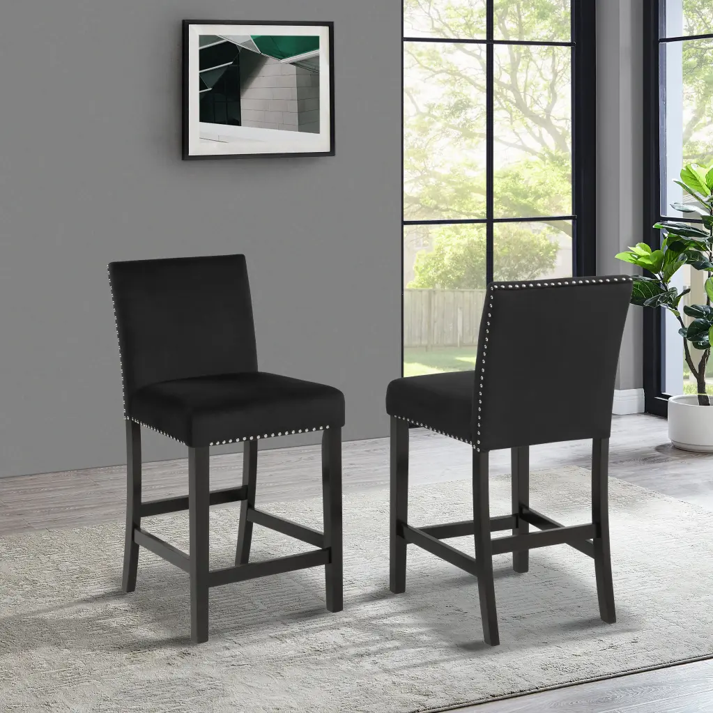 Set 2 Cobre Contemporary Velvet Counter Stools Black Trim hz