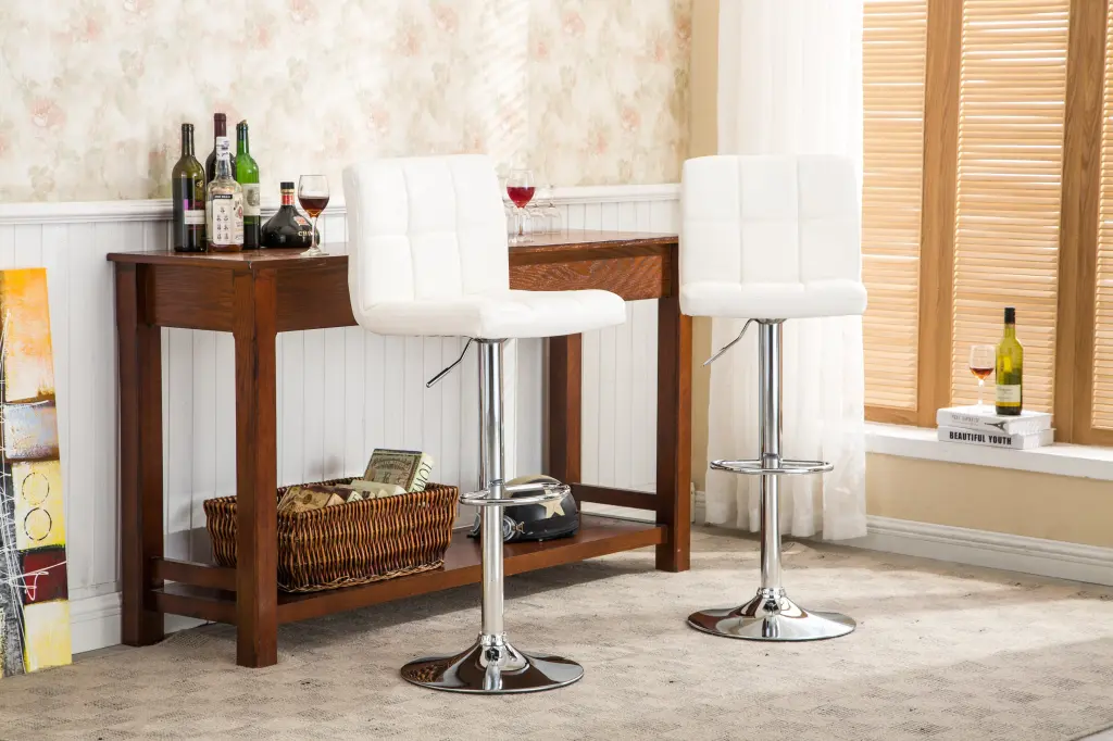 Swivel Faux Leather Adjustable Hydraulic Bar Stool Set 2 White Counter Stools hz
