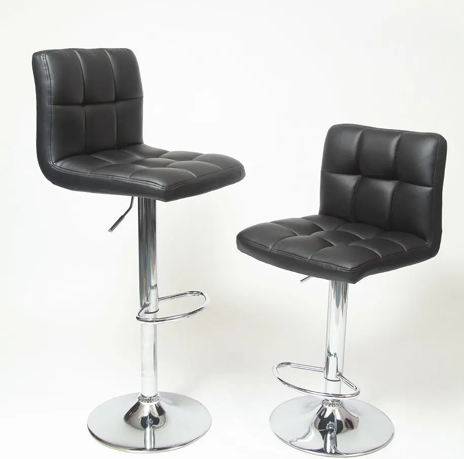 Swivel Faux Leather Adjustable Hydraulic Bar Stool Set 2 Black hz