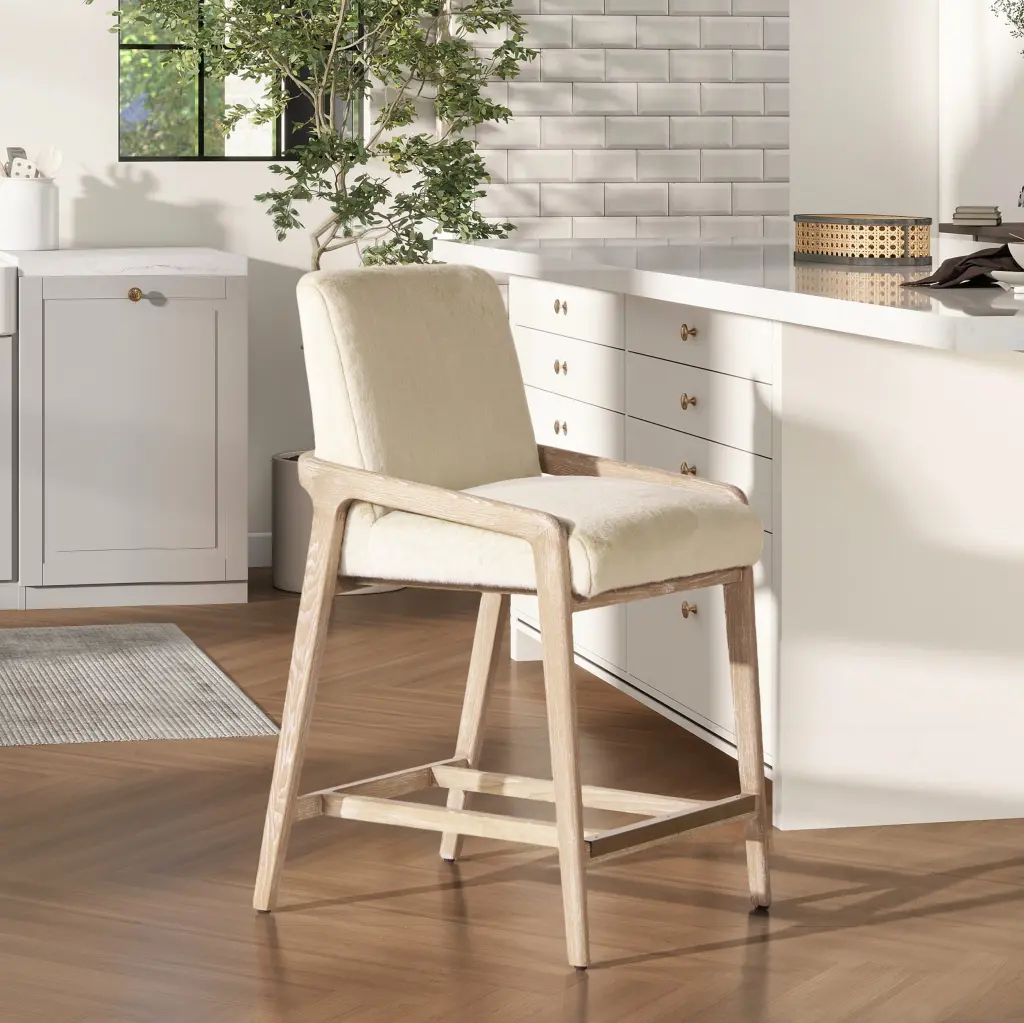 Arizona 25.5 Inch Solid Ash Wood Upholstered Counter Stool Rope Detail jennifer taylor home