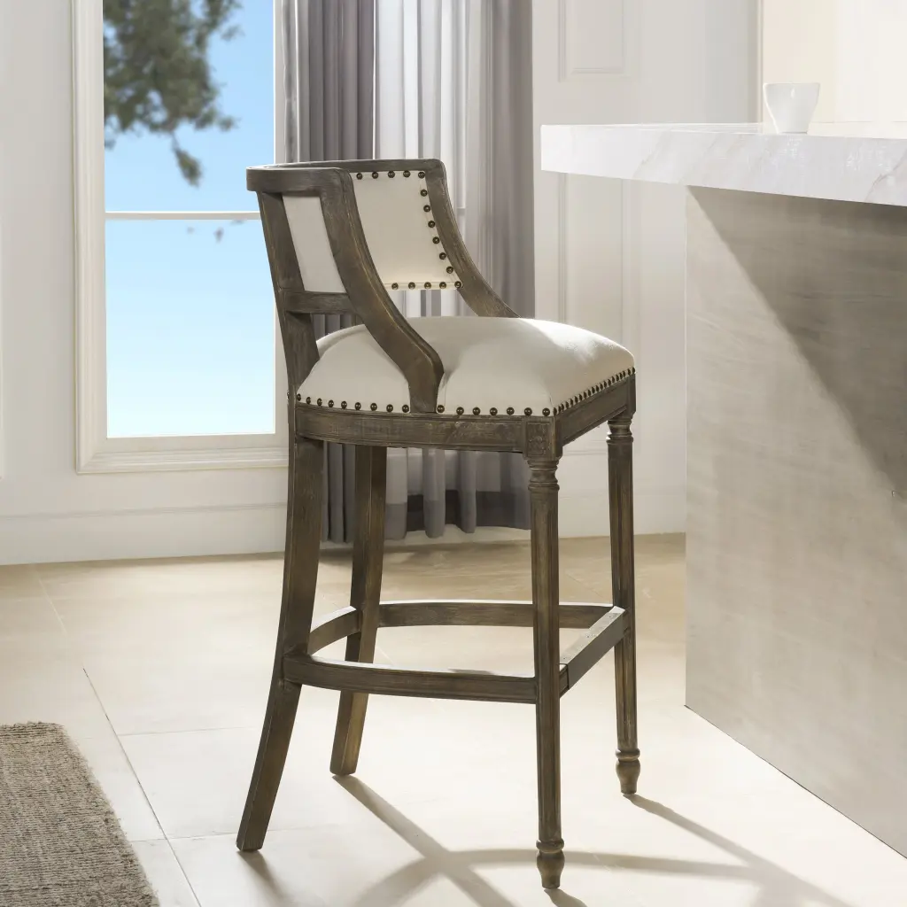 Paris 30.5 Farmhouse Bar Stool Backrest Light Beige Linen jennifer taylor home