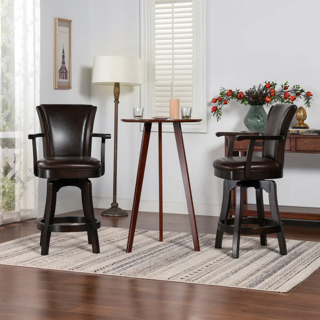 Williams 27 Inch Swivel Bar Stool Vintage Brown Faux Leather jennifer taylor home