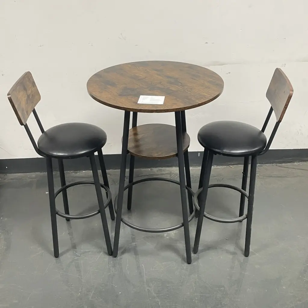 Round Bar Stool Set Shelf Upholstered Stool Backrest Rustic Design jhx
