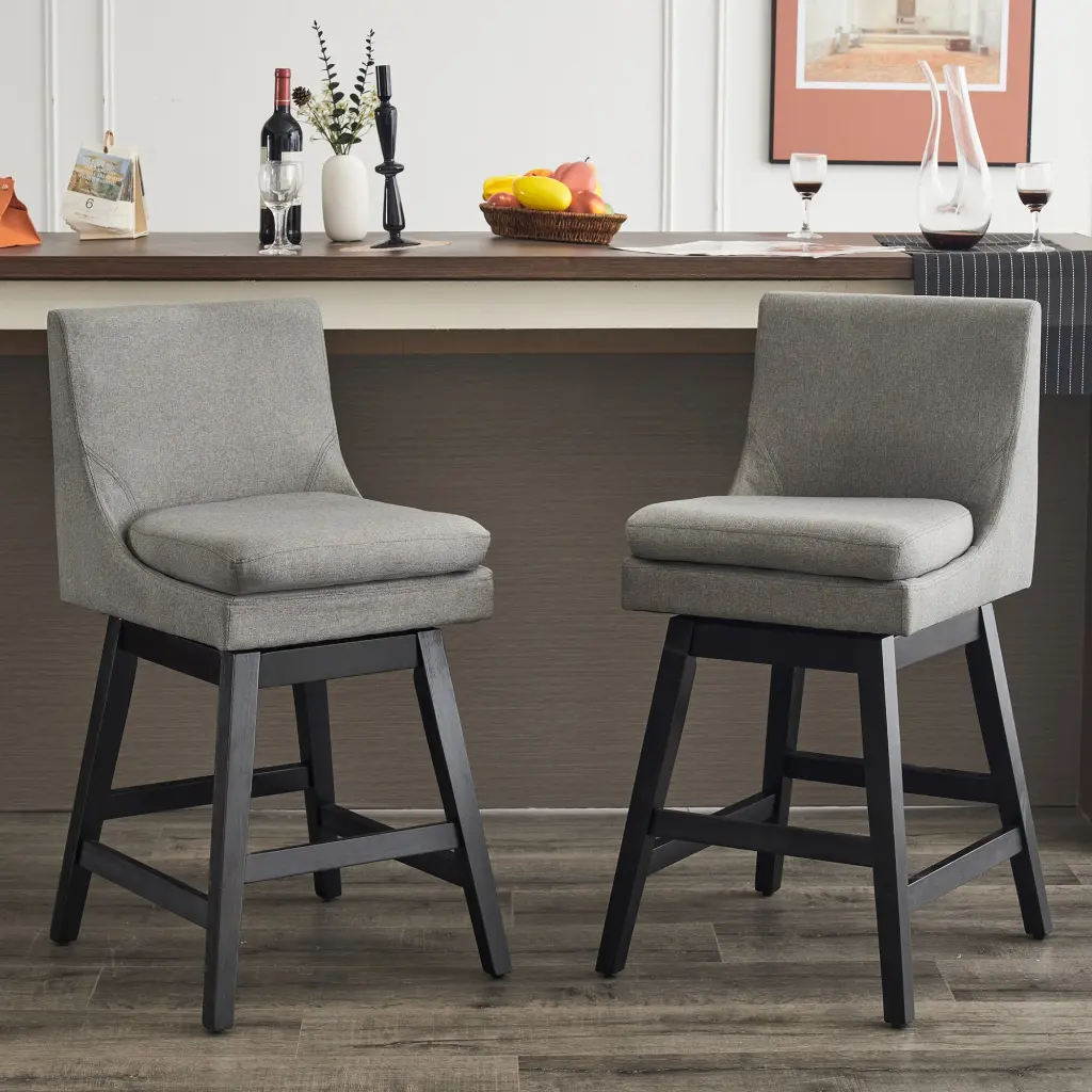26 Inch Upholstered Swivel Bar Stools Set 2 Modern Linen High Back jiaylivin furniture