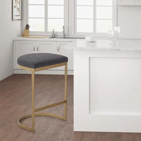 Counter Stool Charcoal Gray Antique Metal Finish Polyester Upholstered jla