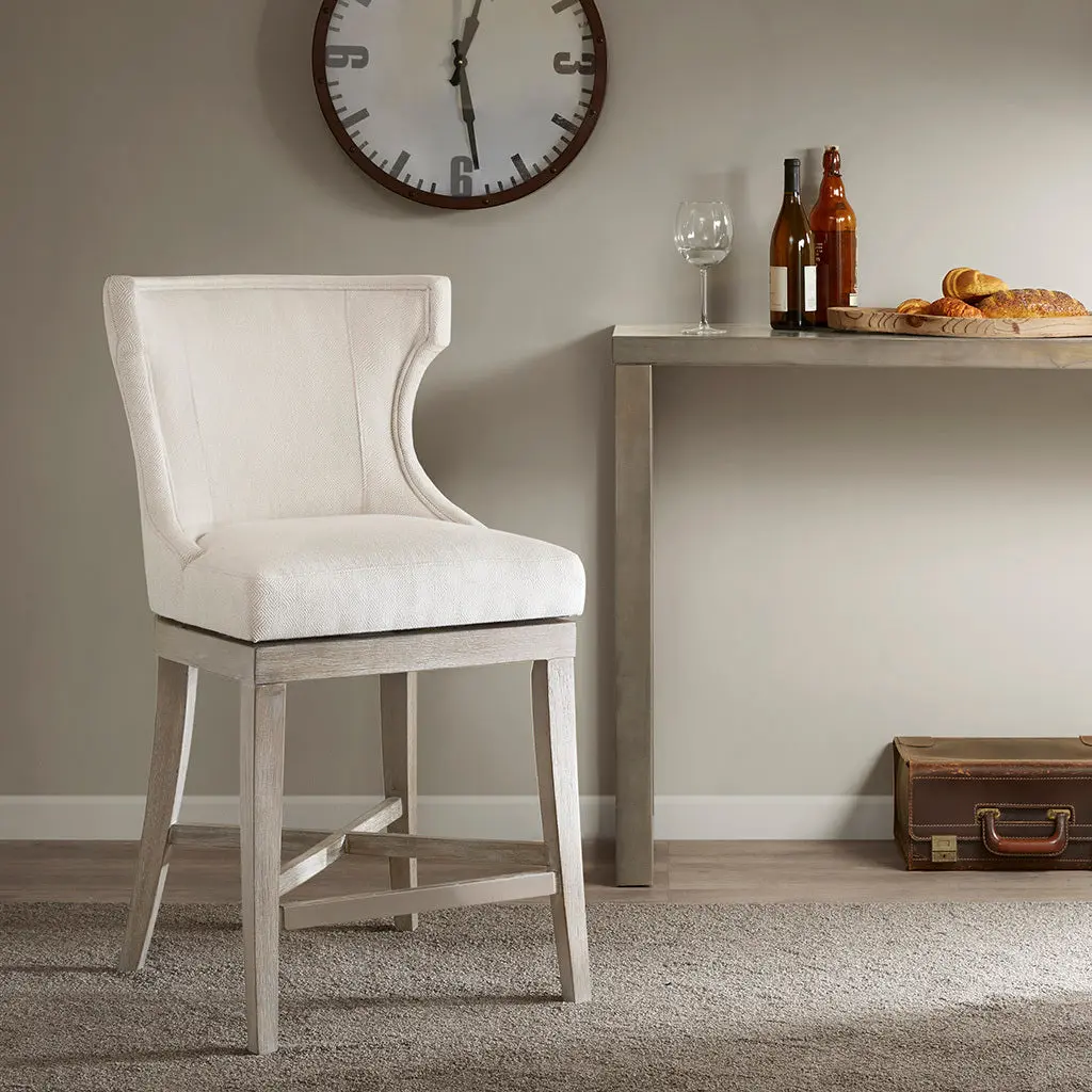 Counter Stool Swivel Seat Cream Polyester Bar Height Stool jla