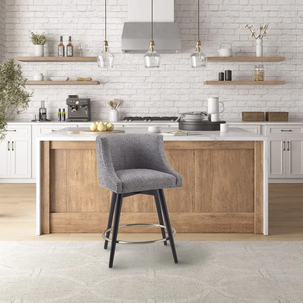 Swivel Counter Stool Grey Polyester jla