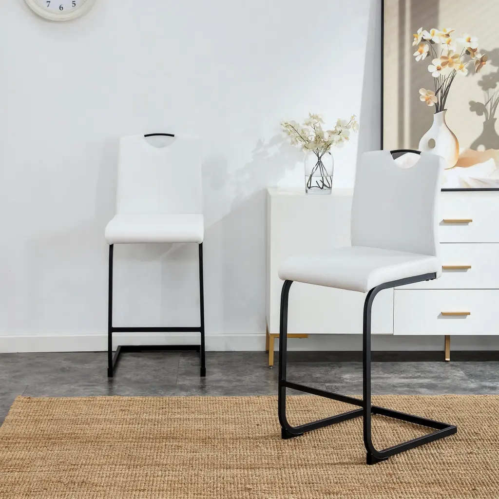 White PU Barstool Set 2 Counter Height Dining Chairs Modern Stools jws-w241