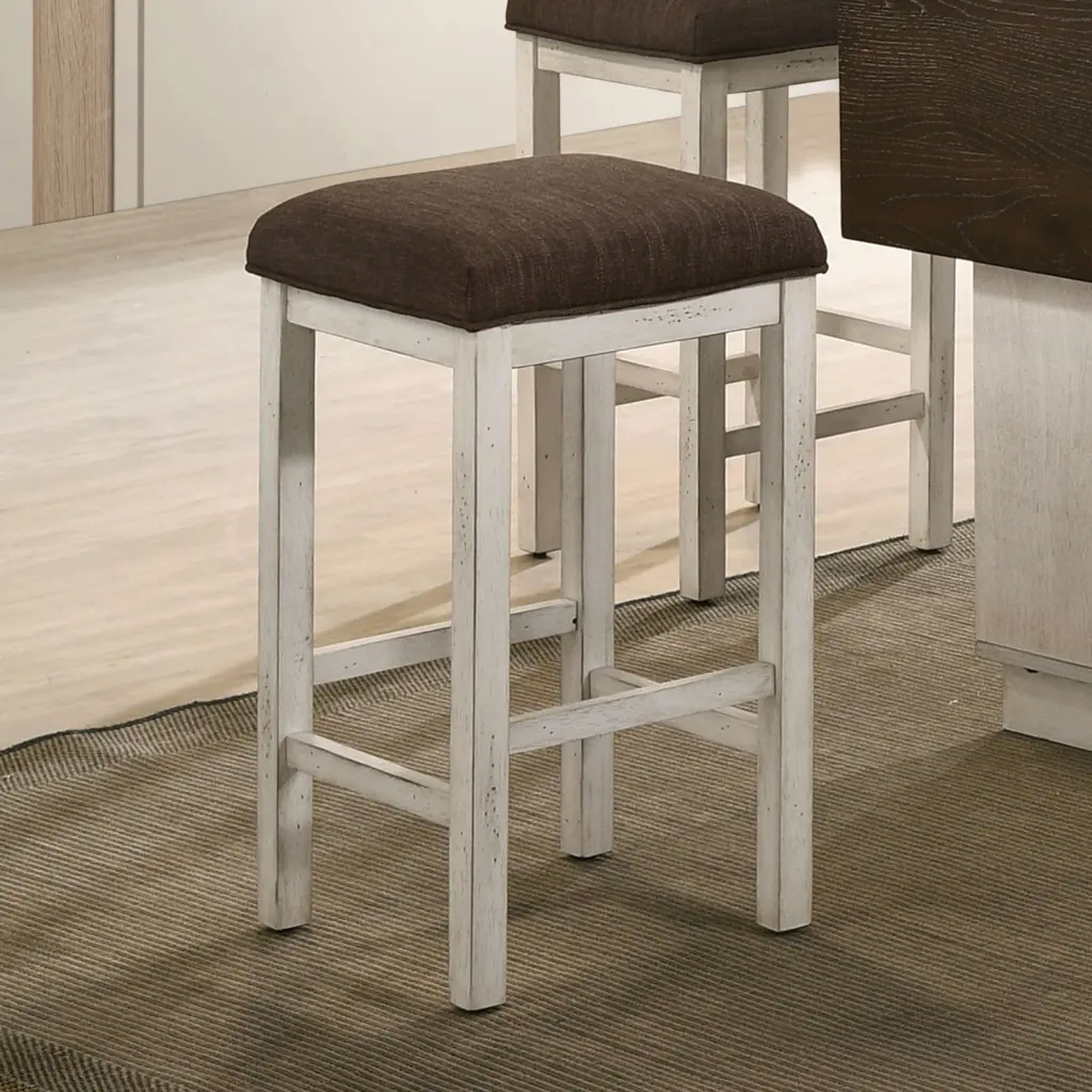 Antique White Finish Solid Timber Farmhouse Design Kitchen 2 Piece Stools Backrest kanepe