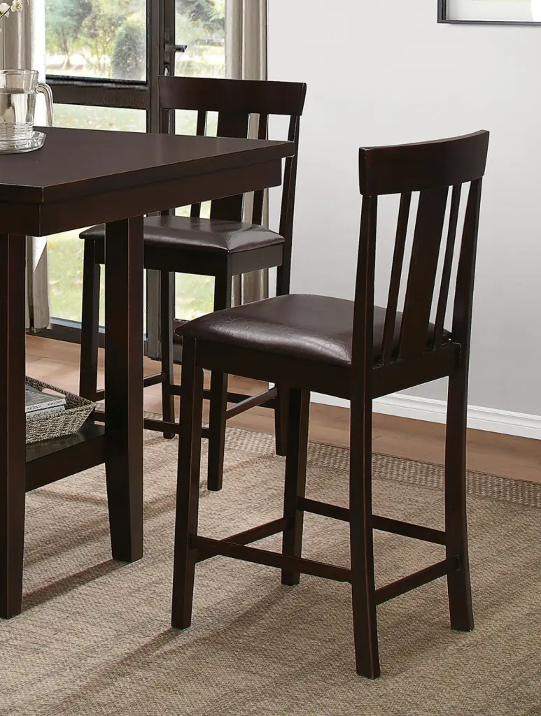 Black PU Upholstered Set 2 Counter Height Chairs Espresso Finish Wood Bar Stools kanepe